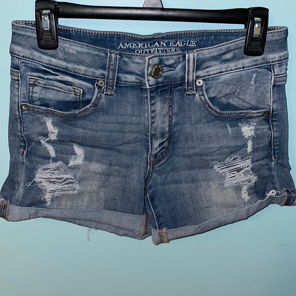 American Eagle- Light Blue Ripped Denim Shorts